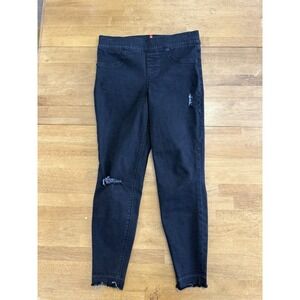 Spanx Straight Leg Jeans Women's M Black Pull On Stretch Mid Rise Pants Distress